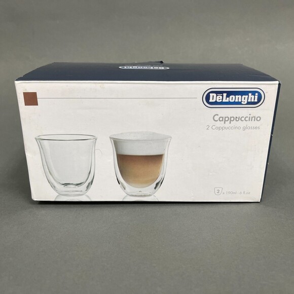 DeLonghi Cappuccino Glasses Clear Glass Double-wall Borosilicate Hand Blown - 2 - Picture 1 of 10